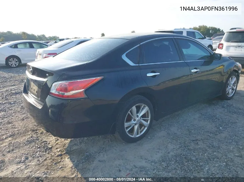 2015 Nissan Altima 2.5/2.5 S/2.5 Sl/2.5 Sv VIN: 1N4AL3AP0FN361996 Lot: 40002800