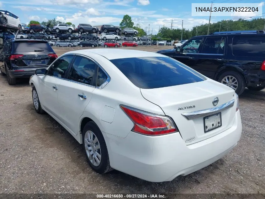 2015 Nissan Altima 2.5 S VIN: 1N4AL3APXFN322204 Lot: 40216650