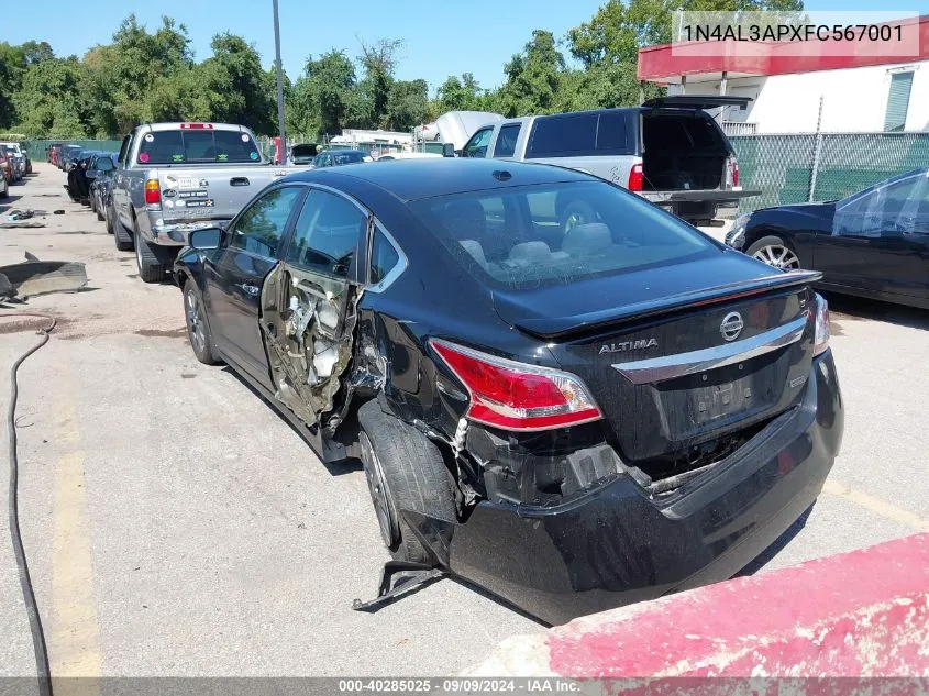 2015 Nissan Altima 2.5 S VIN: 1N4AL3APXFC567001 Lot: 40285025