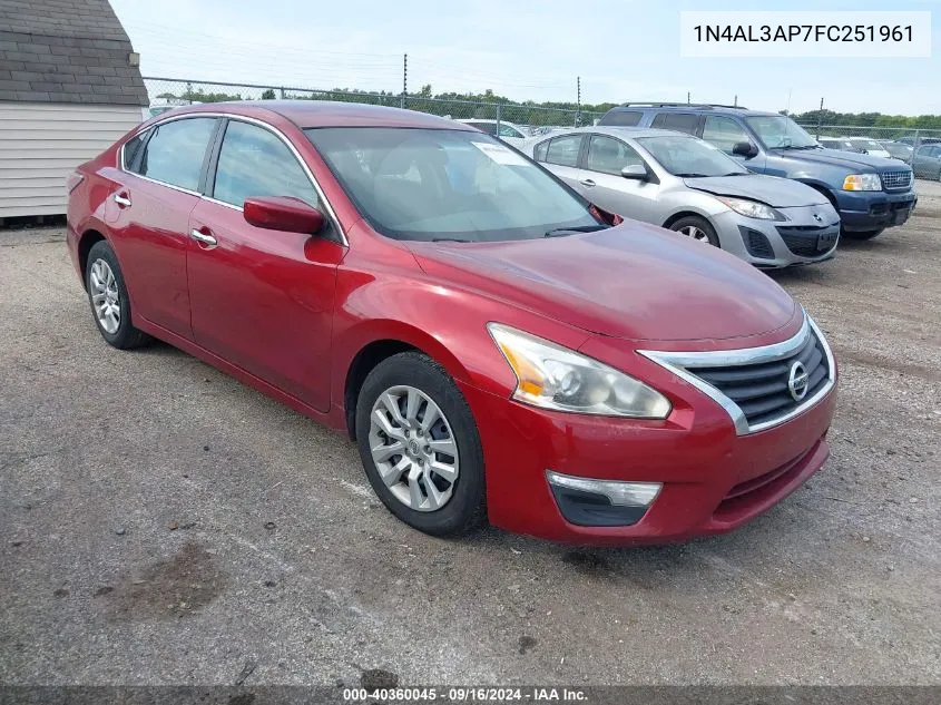 2015 Nissan Altima 2.5/2.5 S/2.5 Sl/2.5 Sv VIN: 1N4AL3AP7FC251961 Lot: 40360045