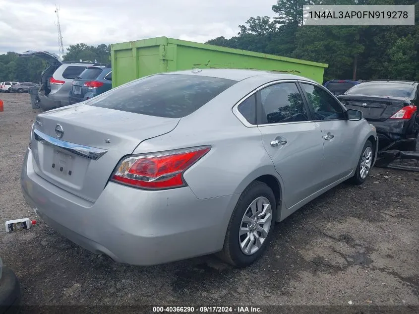 2015 Nissan Altima 2.5 S VIN: 1N4AL3AP0FN919278 Lot: 40366290