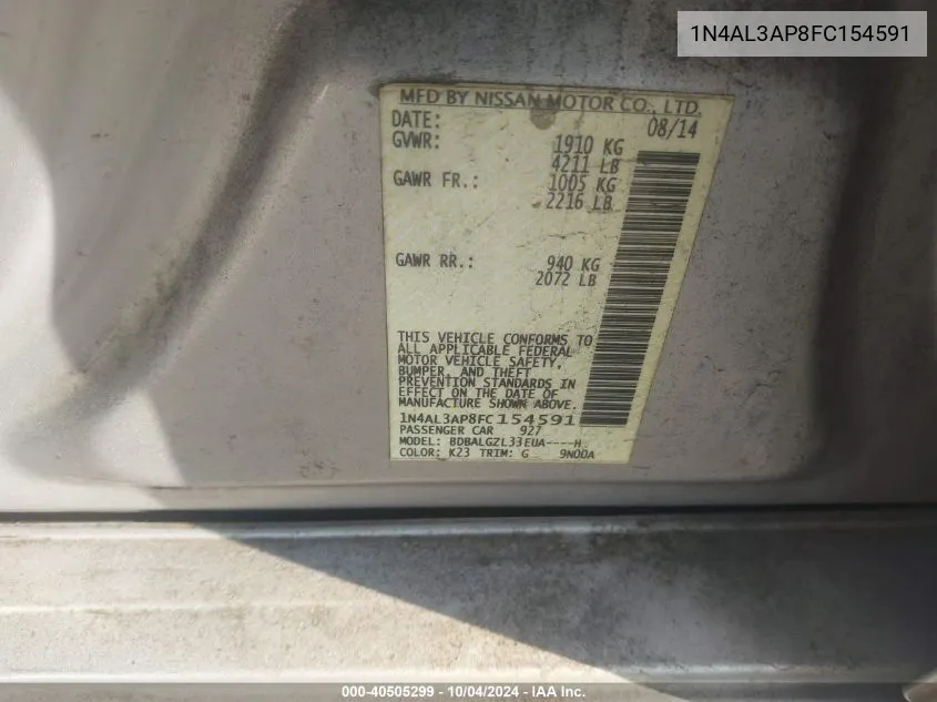 1N4AL3AP8FC154591 2015 Nissan Altima 2.5 S