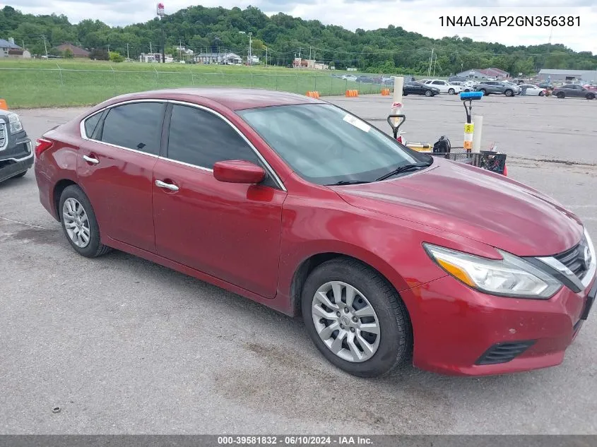 2016 Nissan Altima 2.5 S VIN: 1N4AL3AP2GN356381 Lot: 39581832