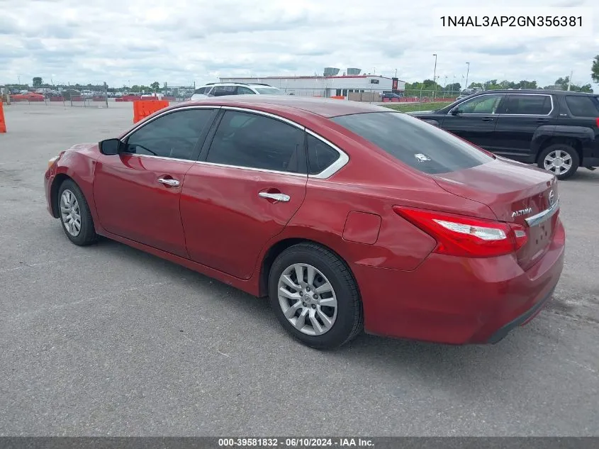 2016 Nissan Altima 2.5 S VIN: 1N4AL3AP2GN356381 Lot: 39581832