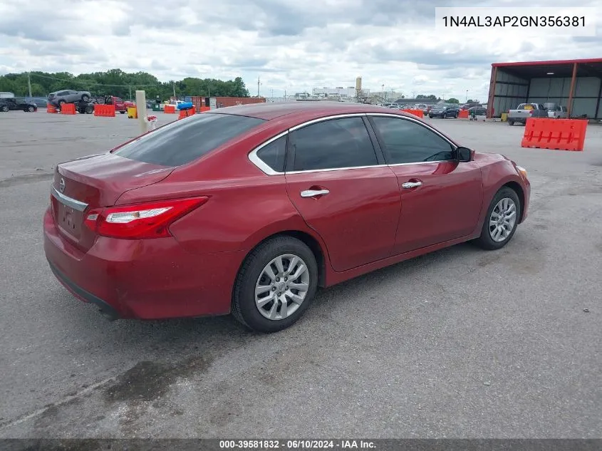 2016 Nissan Altima 2.5 S VIN: 1N4AL3AP2GN356381 Lot: 39581832