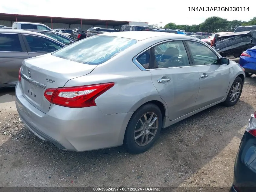 2016 Nissan Altima 2.5/2.5 S/2.5 Sl/2.5 Sr/2.5 Sv VIN: 1N4AL3AP3GN330114 Lot: 39624297