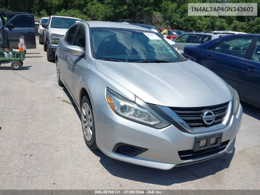 2016 Nissan Altima 2.5/2.5 S/2.5 Sl/2.5 Sr/2.5 Sv VIN: 1N4AL3AP4GN343602 Lot: 39795131