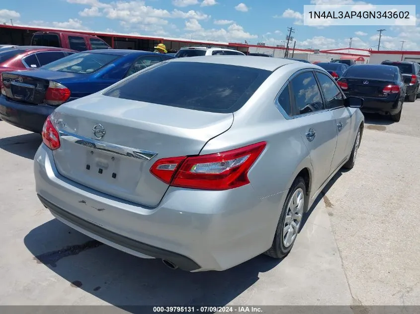 2016 Nissan Altima 2.5/2.5 S/2.5 Sl/2.5 Sr/2.5 Sv VIN: 1N4AL3AP4GN343602 Lot: 39795131