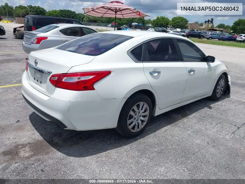 2016 Nissan Altima 2.5/2.5 S/2.5 Sl/2.5 Sr/2.5 Sv VIN: 1N4AL3AP5GC248042 Lot: 39869669