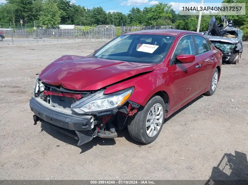 2016 Nissan Altima 2.5/2.5 S/2.5 Sl/2.5 Sr/2.5 Sv VIN: 1N4AL3AP4GN317257 Lot: 39914245