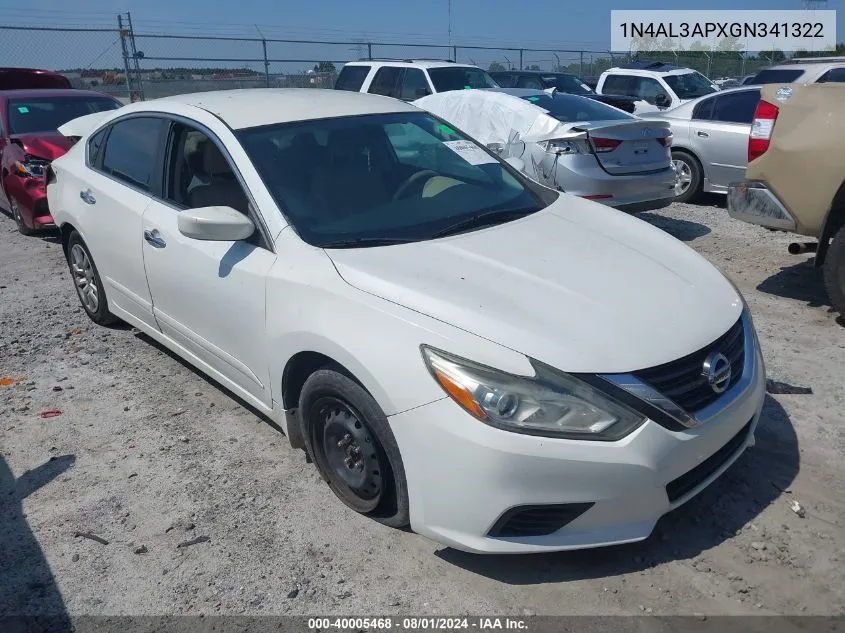 2016 Nissan Altima 2.5 S VIN: 1N4AL3APXGN341322 Lot: 40005468