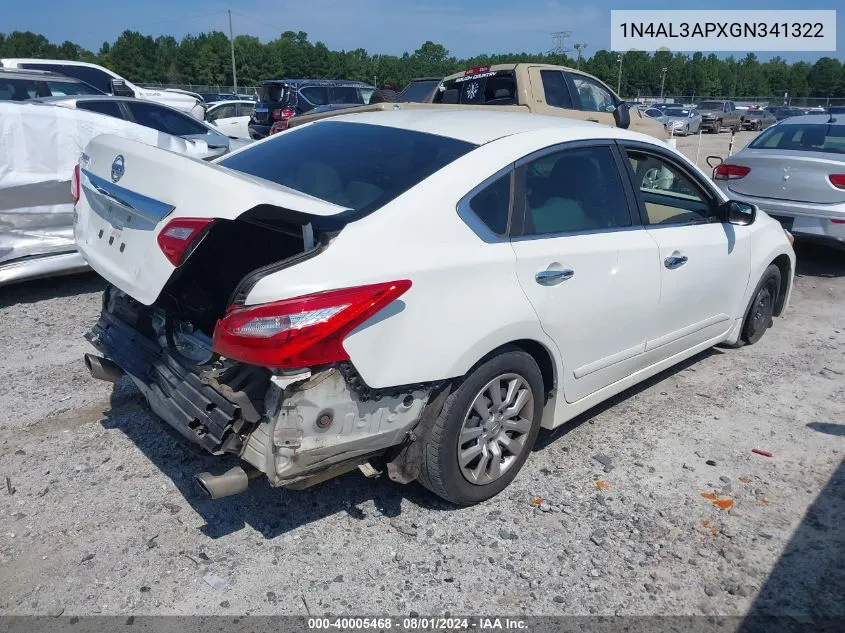 2016 Nissan Altima 2.5 S VIN: 1N4AL3APXGN341322 Lot: 40005468