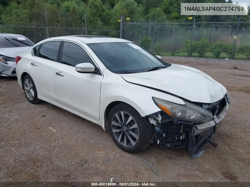 2016 Nissan Altima 2.5 Sv VIN: 1N4AL3AP4GC274759 Lot: 40018499