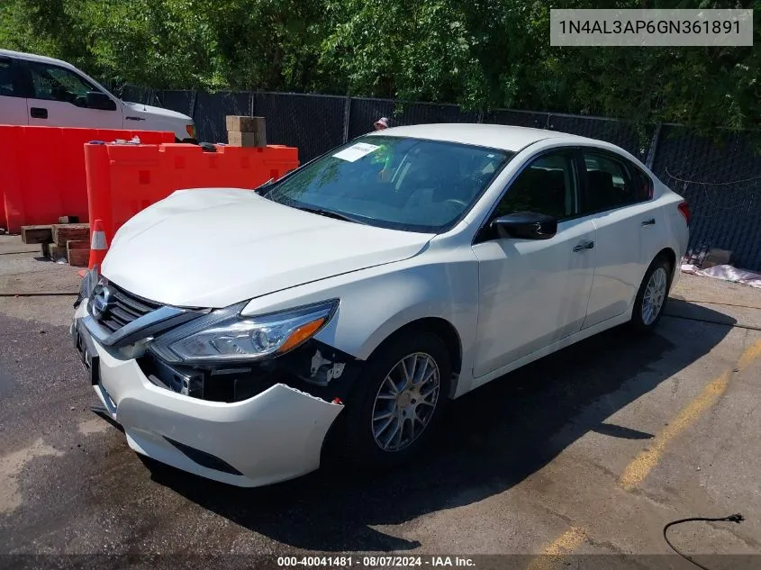 2016 Nissan Altima 2.5/2.5 S/2.5 Sl/2.5 Sr/2.5 Sv VIN: 1N4AL3AP6GN361891 Lot: 40041481