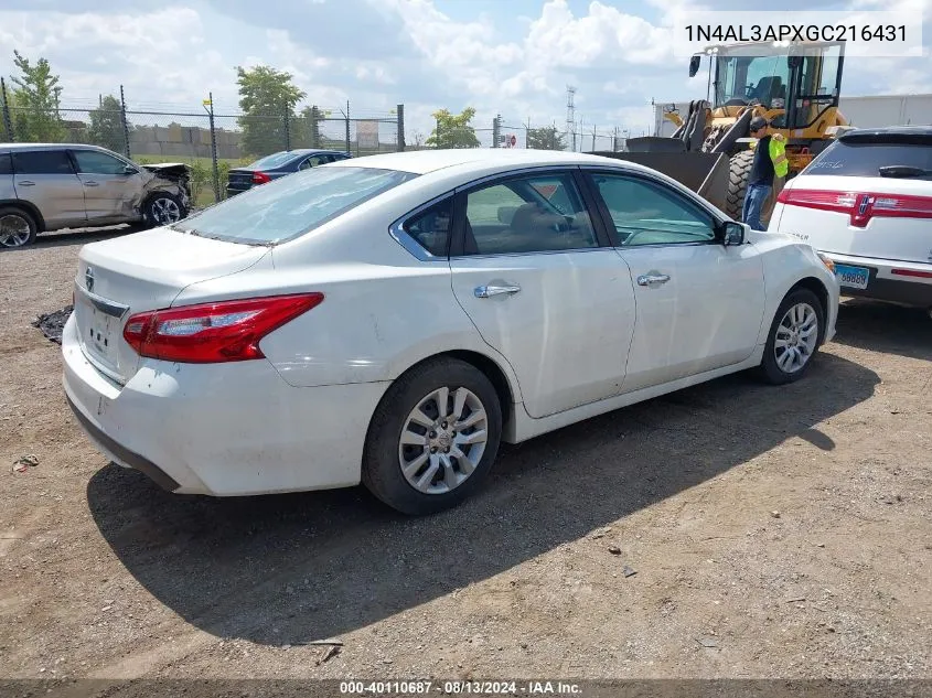 2016 Nissan Altima 2.5/2.5 S/2.5 Sl/2.5 Sr/2.5 Sv VIN: 1N4AL3APXGC216431 Lot: 40110687