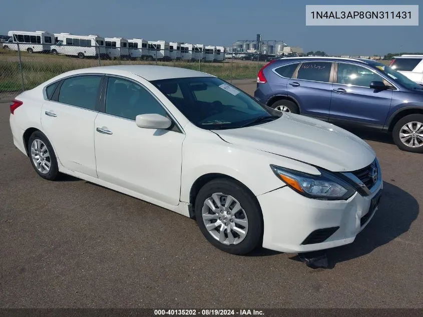 2016 Nissan Altima 2.5/2.5 S/2.5 Sl/2.5 Sr/2.5 Sv VIN: 1N4AL3AP8GN311431 Lot: 40135202