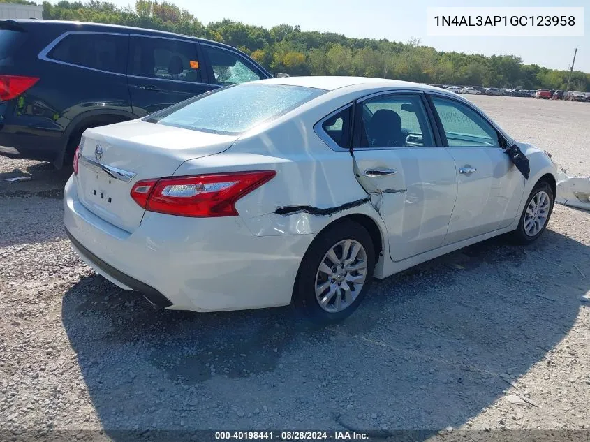 2016 Nissan Altima 2.5/2.5 S/2.5 Sl/2.5 Sr/2.5 Sv VIN: 1N4AL3AP1GC123958 Lot: 40198441