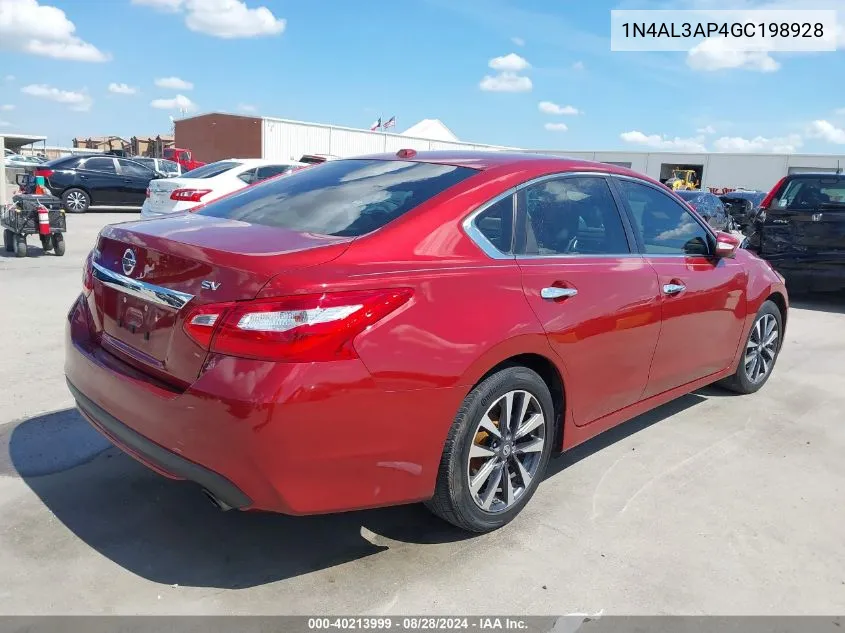 2016 Nissan Altima 2.5/2.5 S/2.5 Sl/2.5 Sr/2.5 Sv VIN: 1N4AL3AP4GC198928 Lot: 40213999