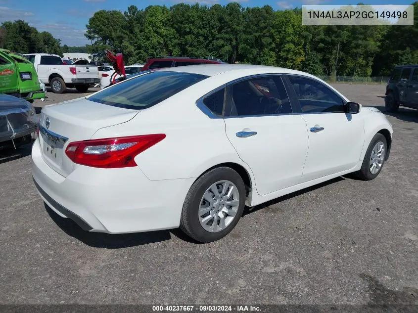 2016 Nissan Altima 2.5/2.5 S/2.5 Sl/2.5 Sr/2.5 Sv VIN: 1N4AL3AP2GC149498 Lot: 40237667