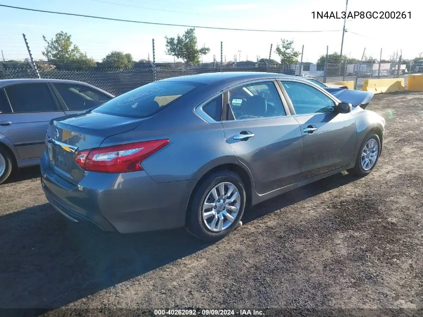 2016 Nissan Altima 2.5/2.5 S/2.5 Sl/2.5 Sr/2.5 Sv VIN: 1N4AL3AP8GC200261 Lot: 40262092