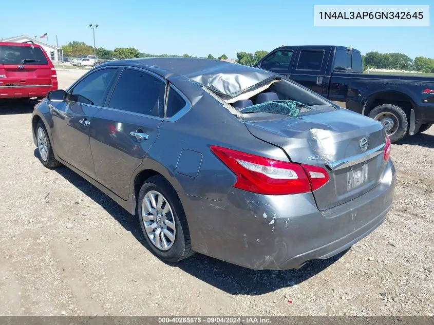 2016 Nissan Altima 2.5/2.5 S/2.5 Sl/2.5 Sr/2.5 Sv VIN: 1N4AL3AP6GN342645 Lot: 40265675