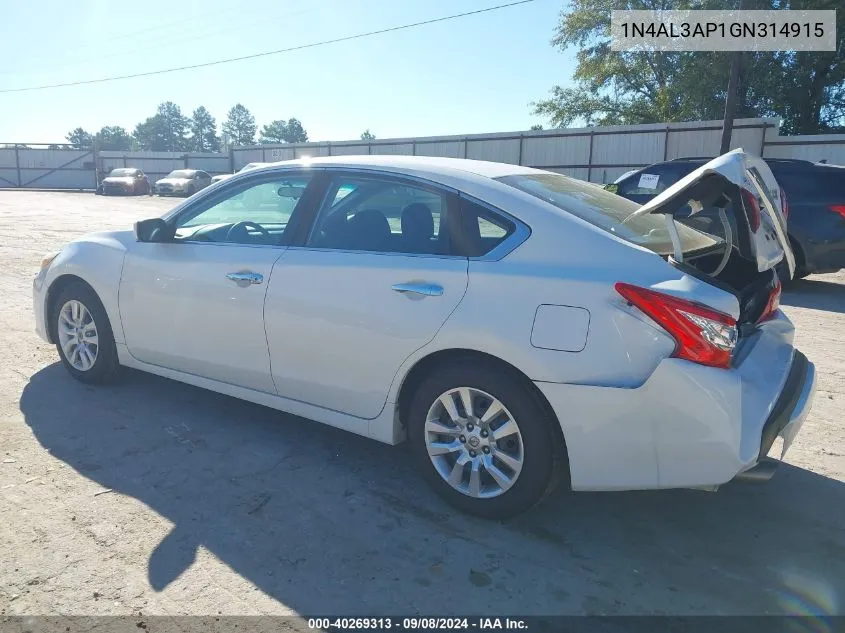 2016 Nissan Altima 2.5/2.5 S/2.5 Sl/2.5 Sr/2.5 Sv VIN: 1N4AL3AP1GN314915 Lot: 40269313