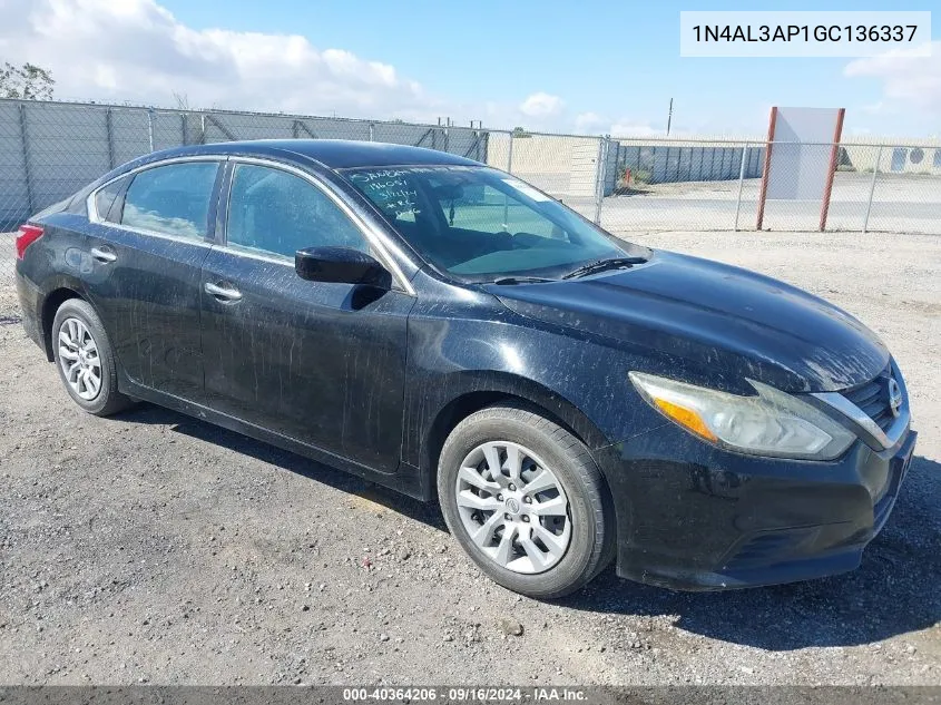 2016 Nissan Altima 2.5/2.5 S/2.5 Sl/2.5 Sr/2.5 Sv VIN: 1N4AL3AP1GC136337 Lot: 40364206