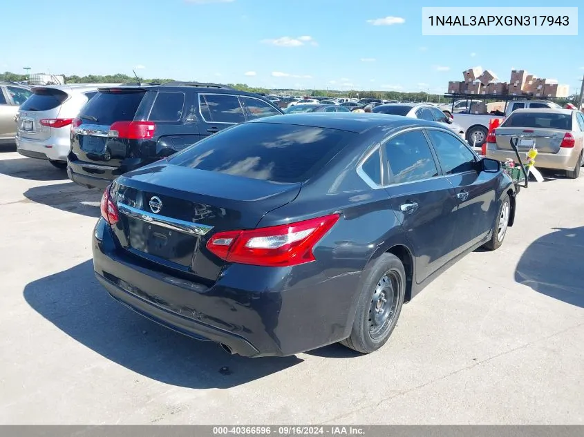 2016 Nissan Altima 2.5/2.5 S/2.5 Sl/2.5 Sr/2.5 Sv VIN: 1N4AL3APXGN317943 Lot: 40366596