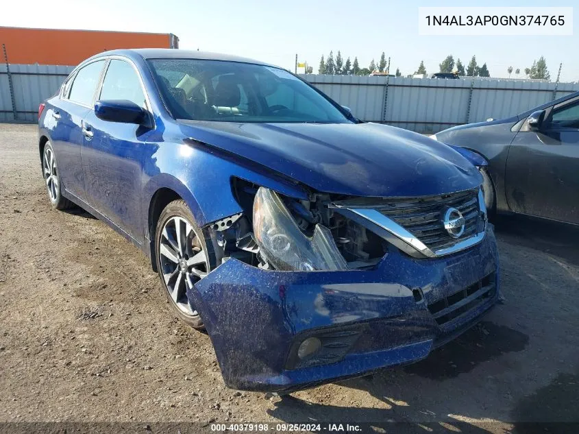 2016 Nissan Altima 2.5 Sr VIN: 1N4AL3AP0GN374765 Lot: 40379198