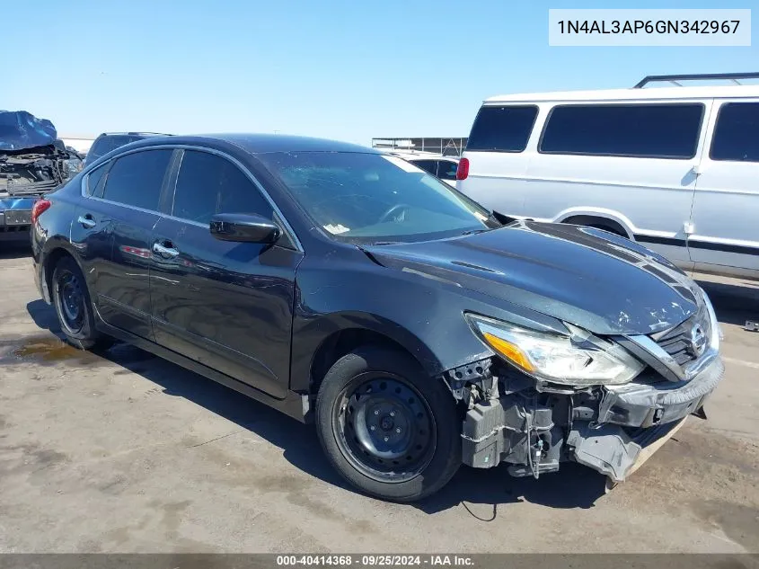 2016 Nissan Altima 2.5/2.5 S/2.5 Sl/2.5 Sr/2.5 Sv VIN: 1N4AL3AP6GN342967 Lot: 40414368