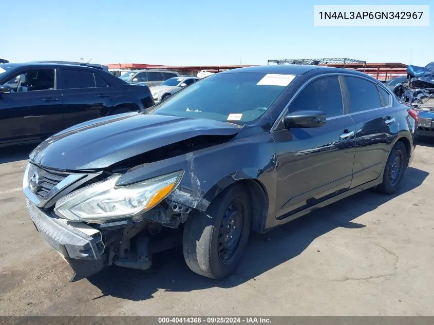 2016 Nissan Altima 2.5/2.5 S/2.5 Sl/2.5 Sr/2.5 Sv VIN: 1N4AL3AP6GN342967 Lot: 40414368