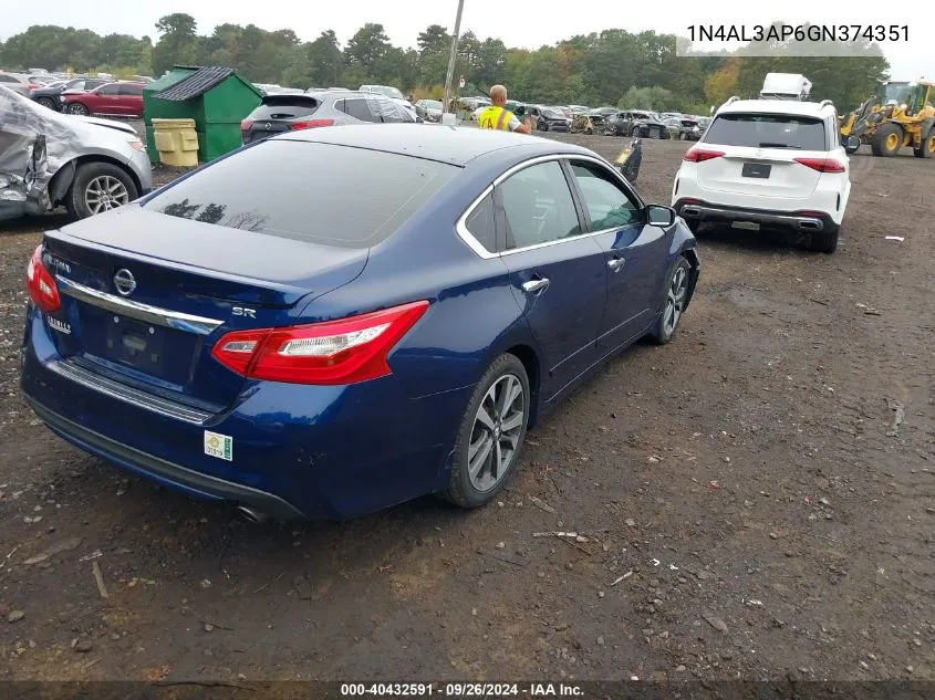 2016 Nissan Altima 2.5 Sr VIN: 1N4AL3AP6GN374351 Lot: 40432591