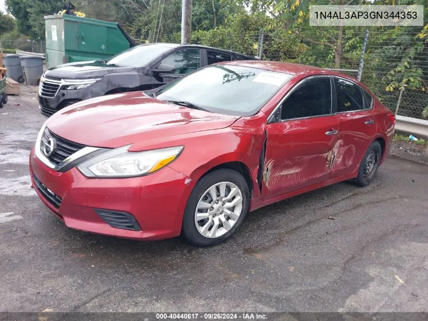 2016 Nissan Altima 2.5/2.5 S/2.5 Sl/2.5 Sr/2.5 Sv VIN: 1N4AL3AP3GN344353 Lot: 40440617