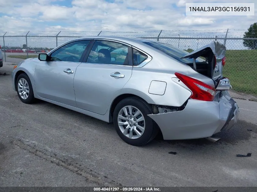 2016 Nissan Altima 2.5/2.5 S/2.5 Sl/2.5 Sr/2.5 Sv VIN: 1N4AL3AP3GC156931 Lot: 40451297