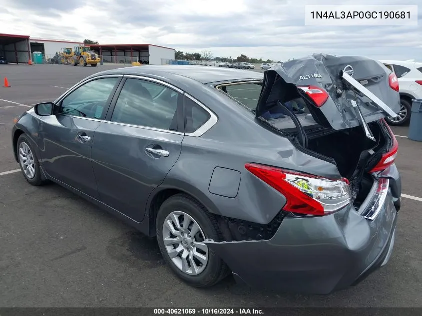 2016 Nissan Altima 2.5 S VIN: 1N4AL3AP0GC190681 Lot: 40621069