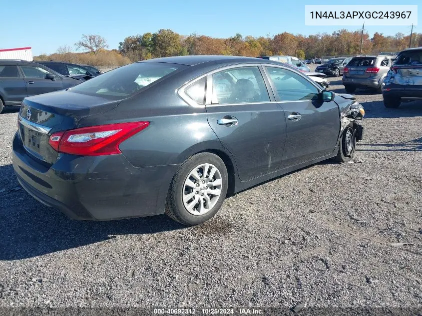 2016 Nissan Altima 2.5/2.5 S/2.5 Sl/2.5 Sr/2.5 Sv VIN: 1N4AL3APXGC243967 Lot: 40692312