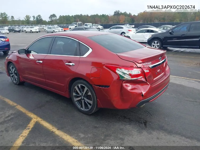 2016 Nissan Altima 2.5 Sr VIN: 1N4AL3APXGC202674 Lot: 40720139