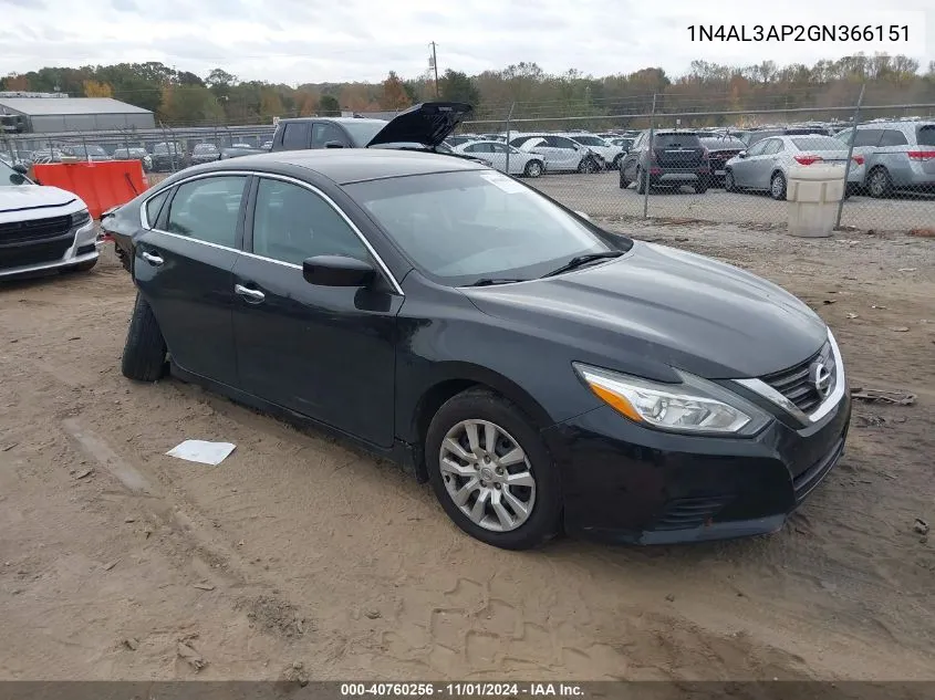 2016 Nissan Altima 2.5 S VIN: 1N4AL3AP2GN366151 Lot: 40760256