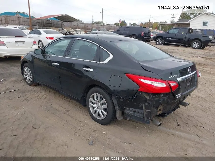 2016 Nissan Altima 2.5 S VIN: 1N4AL3AP2GN366151 Lot: 40760256