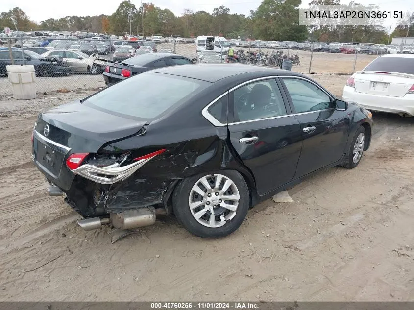 2016 Nissan Altima 2.5 S VIN: 1N4AL3AP2GN366151 Lot: 40760256