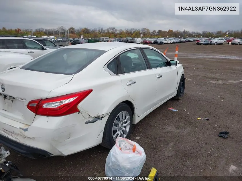 2016 Nissan Altima 2.5/2.5 S/2.5 Sl/2.5 Sr/2.5 Sv VIN: 1N4AL3AP7GN362922 Lot: 40770914