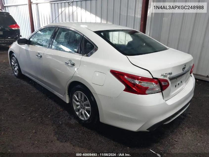 2016 Nissan Altima 2.5/2.5 S/2.5 Sl/2.5 Sr/2.5 Sv VIN: 1N4AL3APXGC248988 Lot: 40809493