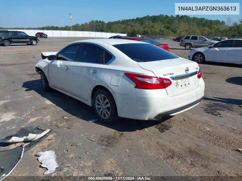 2016 Nissan Altima 2.5/S/Sv/Sl/Sr VIN: 1N4AL3APZGN363613 Lot: 40820568