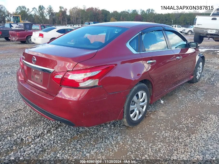 2016 Nissan Altima 2.5 S VIN: 1N4AL3APXGN387815 Lot: 40901909