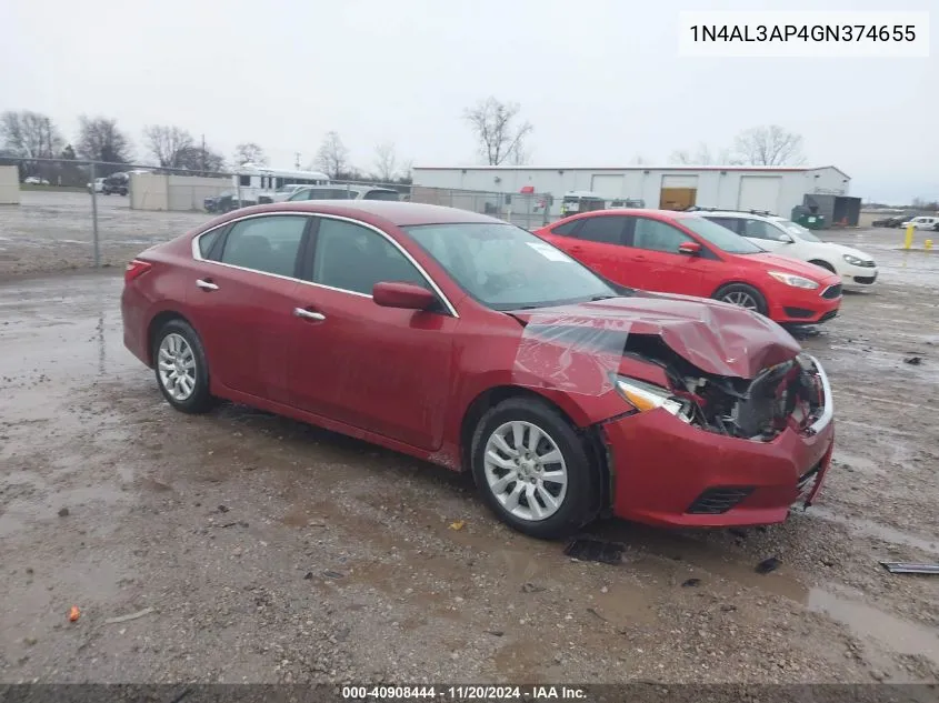 2016 Nissan Altima 2.5/2.5 S/2.5 Sl/2.5 Sr/2.5 Sv VIN: 1N4AL3AP4GN374655 Lot: 40908444