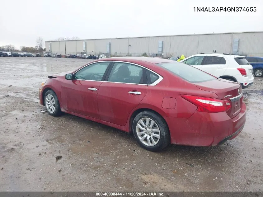 2016 Nissan Altima 2.5/2.5 S/2.5 Sl/2.5 Sr/2.5 Sv VIN: 1N4AL3AP4GN374655 Lot: 40908444