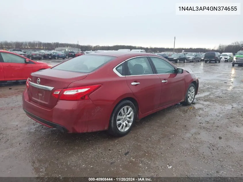 2016 Nissan Altima 2.5/2.5 S/2.5 Sl/2.5 Sr/2.5 Sv VIN: 1N4AL3AP4GN374655 Lot: 40908444