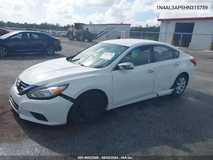 2017 Nissan Altima 2.5/2.5 S/2.5 Sl/2.5 Sr/2.5 Sv VIN: 1N4AL3AP5HN315759 Lot: 40022588