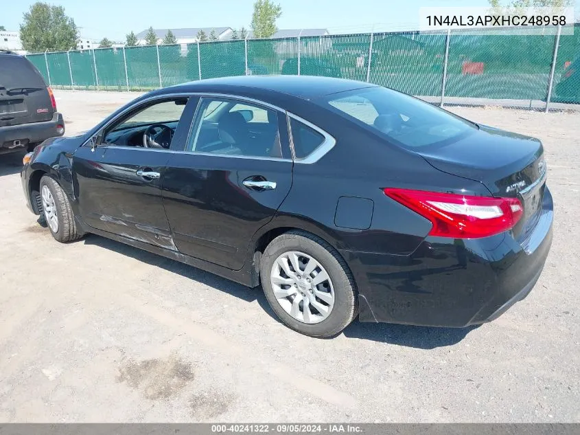 2017 Nissan Altima 2.5/S/Sv/Sl/Sr VIN: 1N4AL3APXHC248958 Lot: 40241322