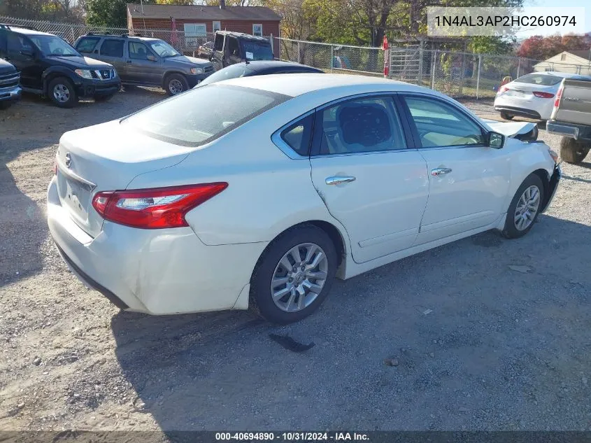 2017 Nissan Altima 2.5 S VIN: 1N4AL3AP2HC260974 Lot: 40694890